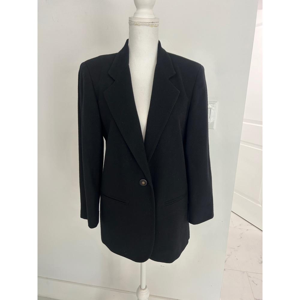 Prophecy Petite Black Pure Wool Single Button Blazer‎ Jacket Size 6P Longline